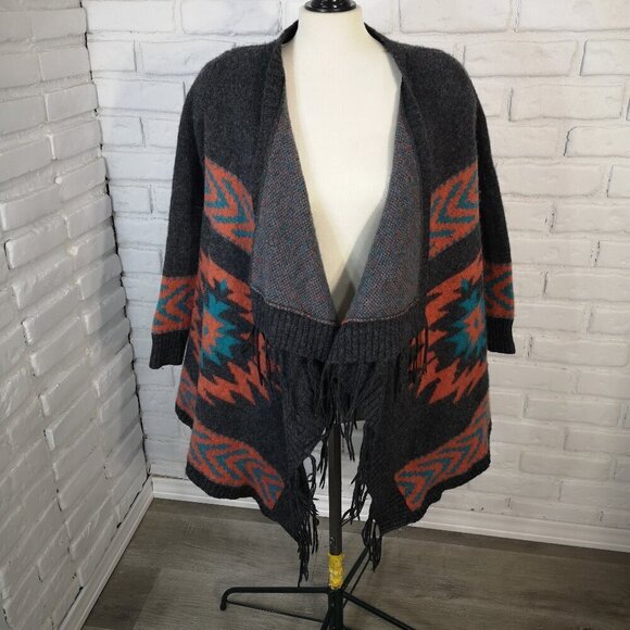 Roots Sweaters - Roots Canada Ladies Size Medium Dark Grey w/ Aztec Pattern Open Cardigan